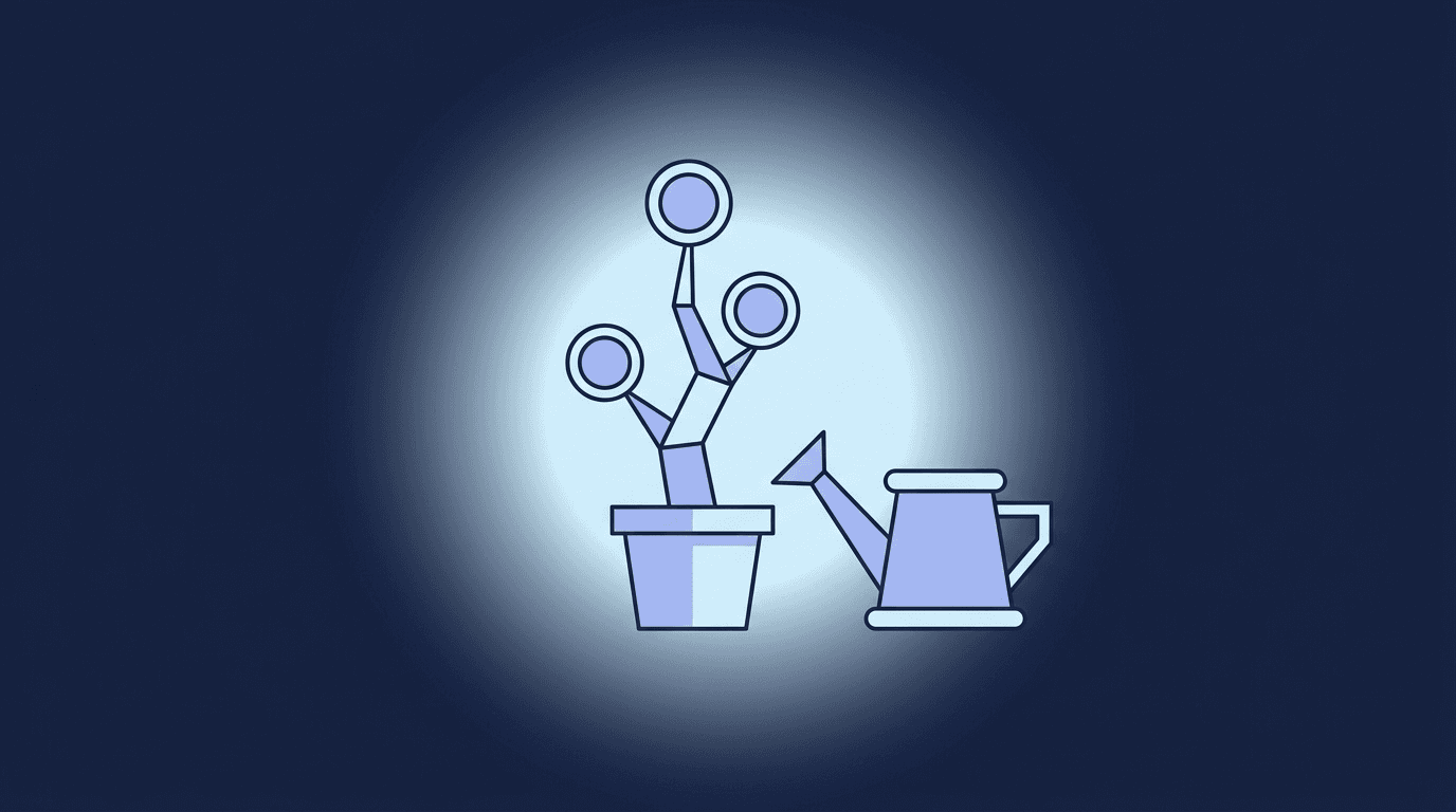 Illustration of a potted plant sprouting coins beside a watering can
